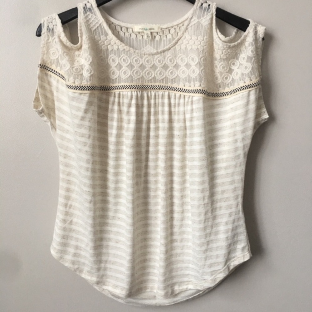 Anthropologie Pure + Good Striped Eyelet Lace Top